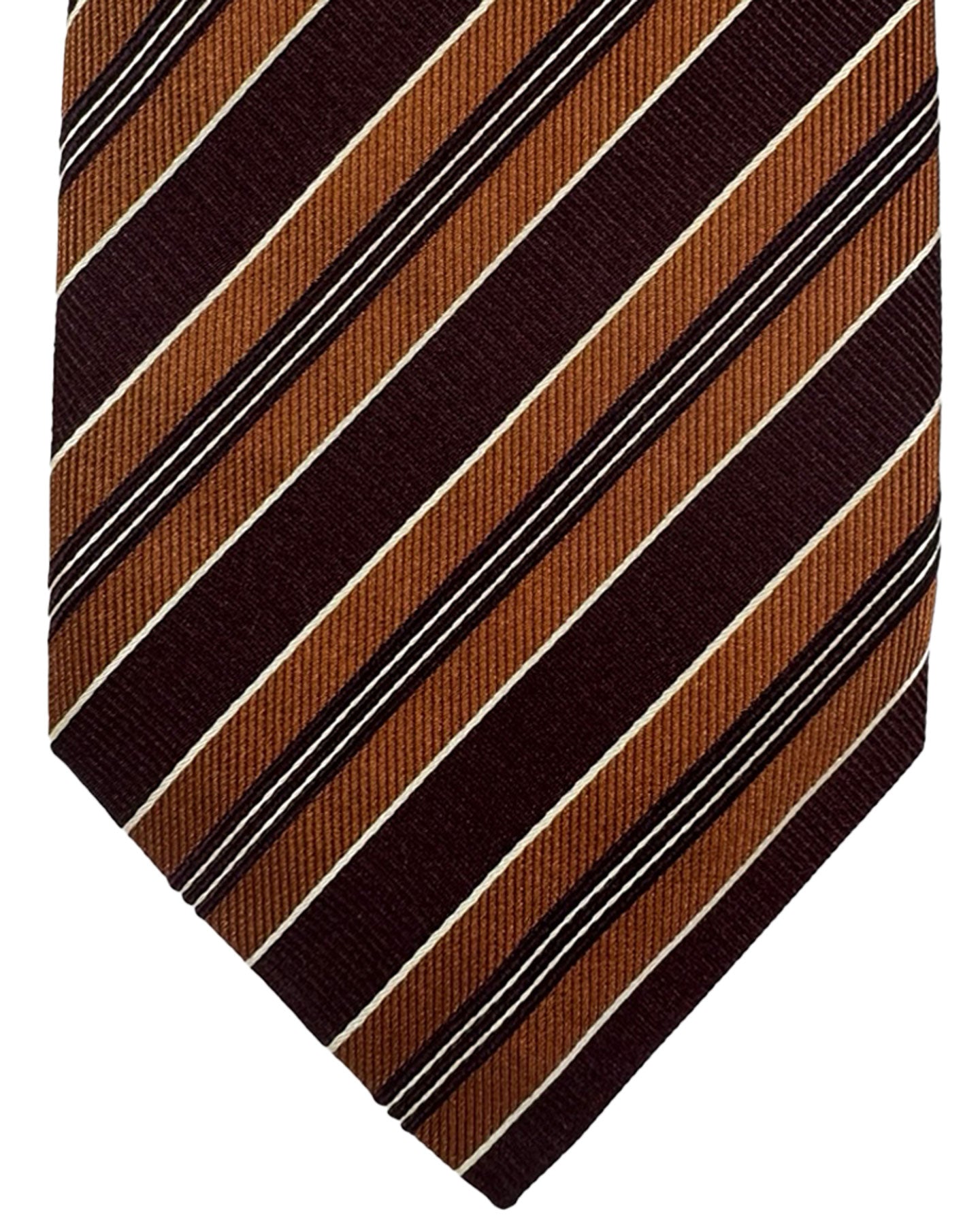 Isaia Tie Brown Stripes Design - Sevenfold Silk Necktie