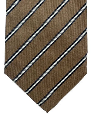 Isaia Tie Taupe Stripes Design - Sevenfold Silk Necktie