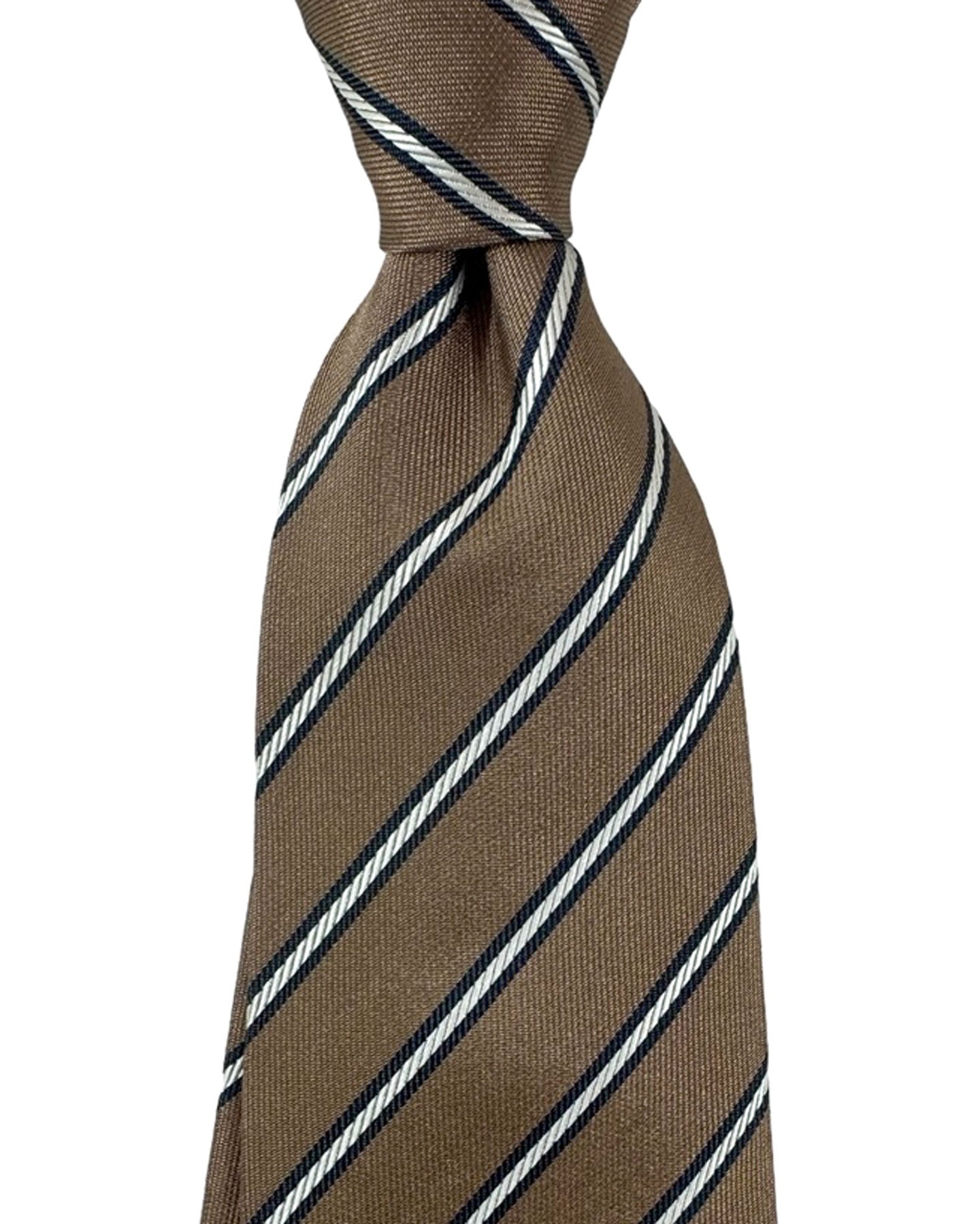 Isaia Tie Taupe Stripes Design - Sevenfold Silk Necktie