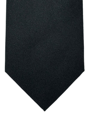 Isaia Tie Black Solid Grosgrain Design - Sartorial Necktie