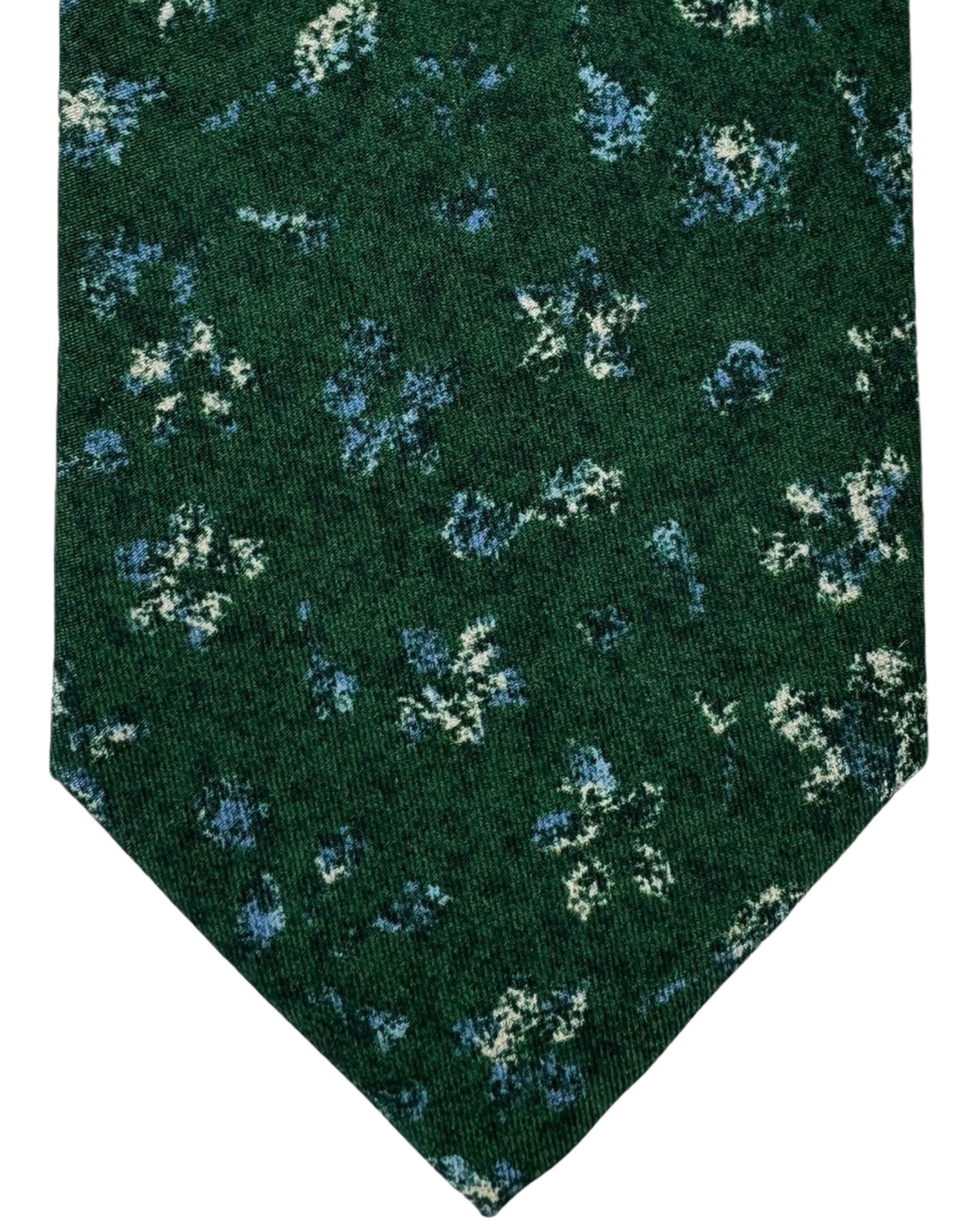 Isaia Tie Dark Green Floral Design - Sevenfold Silk Necktie