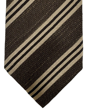 Isaia Tie Brown Stripes Design - Sevenfold Silk Blend Necktie