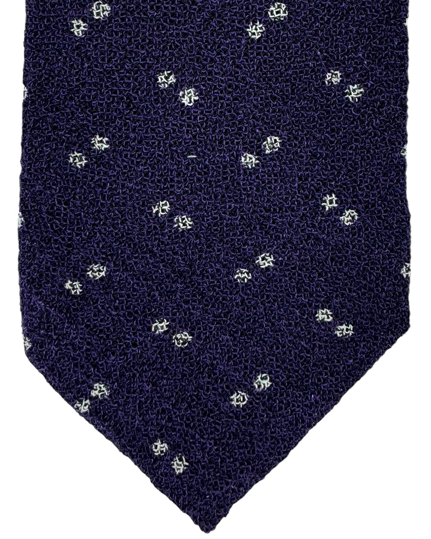 Isaia Tie Dark Purple White Dots Design - Sevenfold Wool Silk Necktie