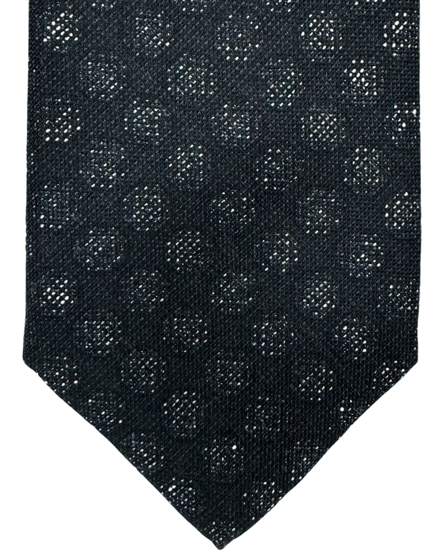 Isaia Tie Black Polka Dots Design - Sevenfold Wool Silk Necktie