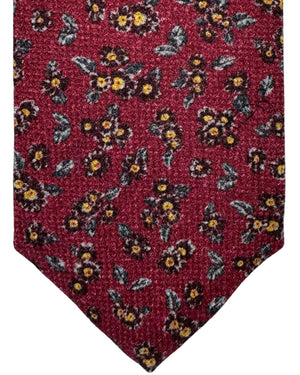 Isaia Tie Maroon Yellow Floral Design - Sevenfold Wool Silk Necktie