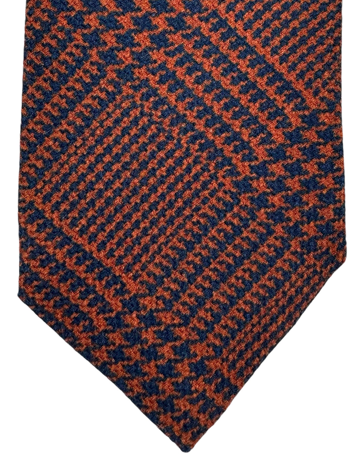 Isaia Sevenfold Tie Rust Brown Glen Check Design - Wool Silk Necktie