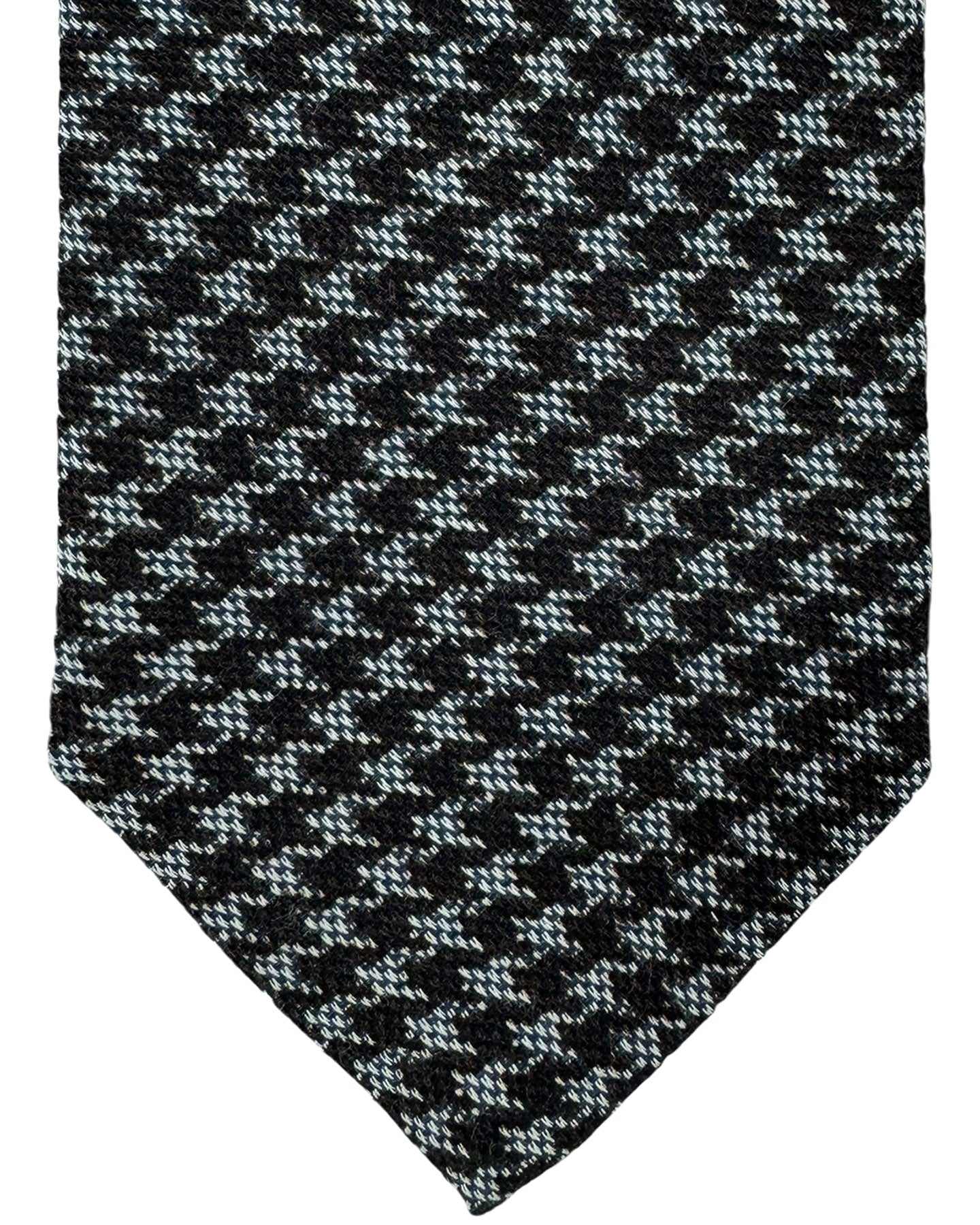 Isaia Sevenfold Tie Brown Gray Silver Houndstooth - Wool Silk Necktie