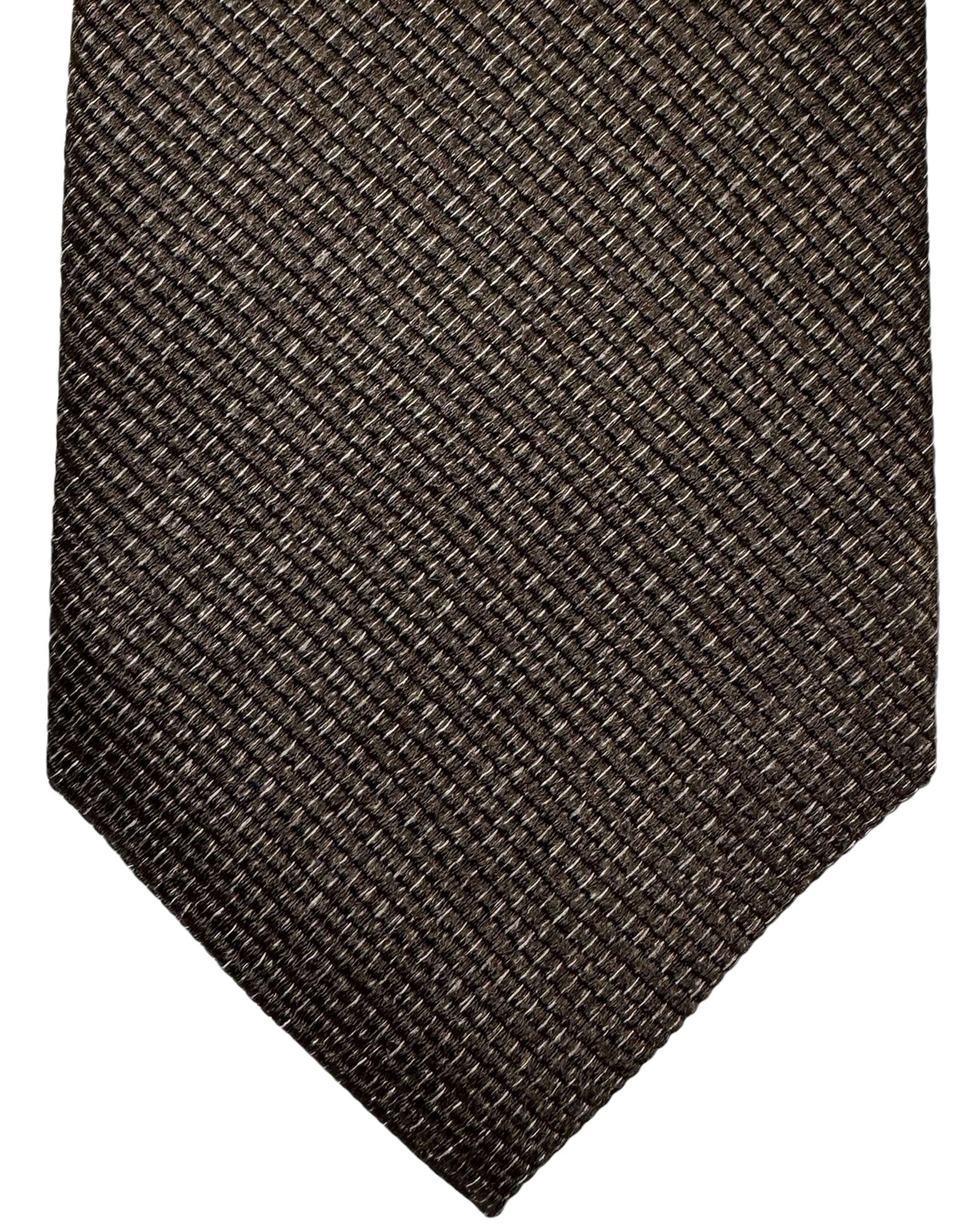 Isaia Sevenfold Tie Brown Micro Pattern - Silk Necktie