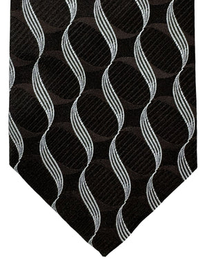 Isaia Sevenfold Tie Brown Silver Swirl - Silk Necktie