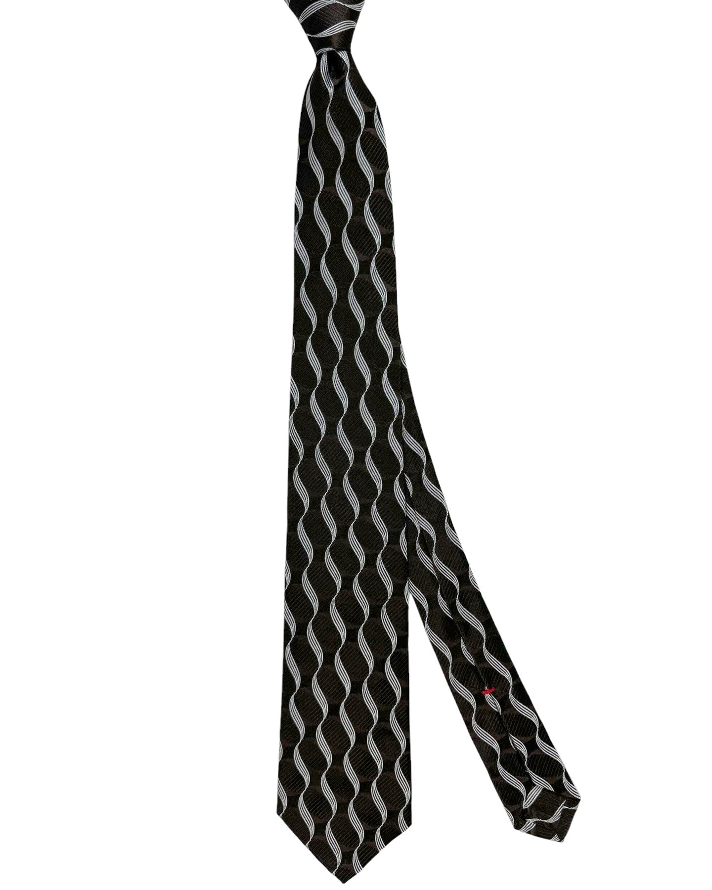 Isaia Sevenfold Tie Brown Silver Swirl - Silk Necktie