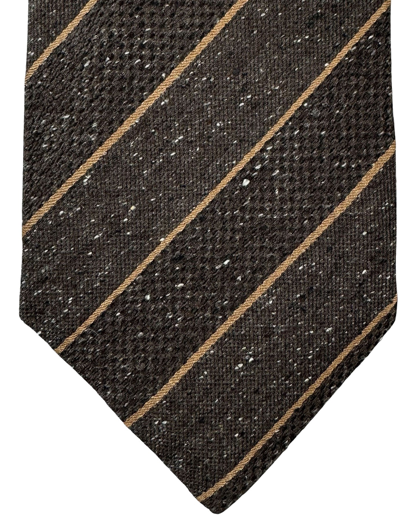 Isaia Sevenfold Tie Brown Stripes - Silk Necktie