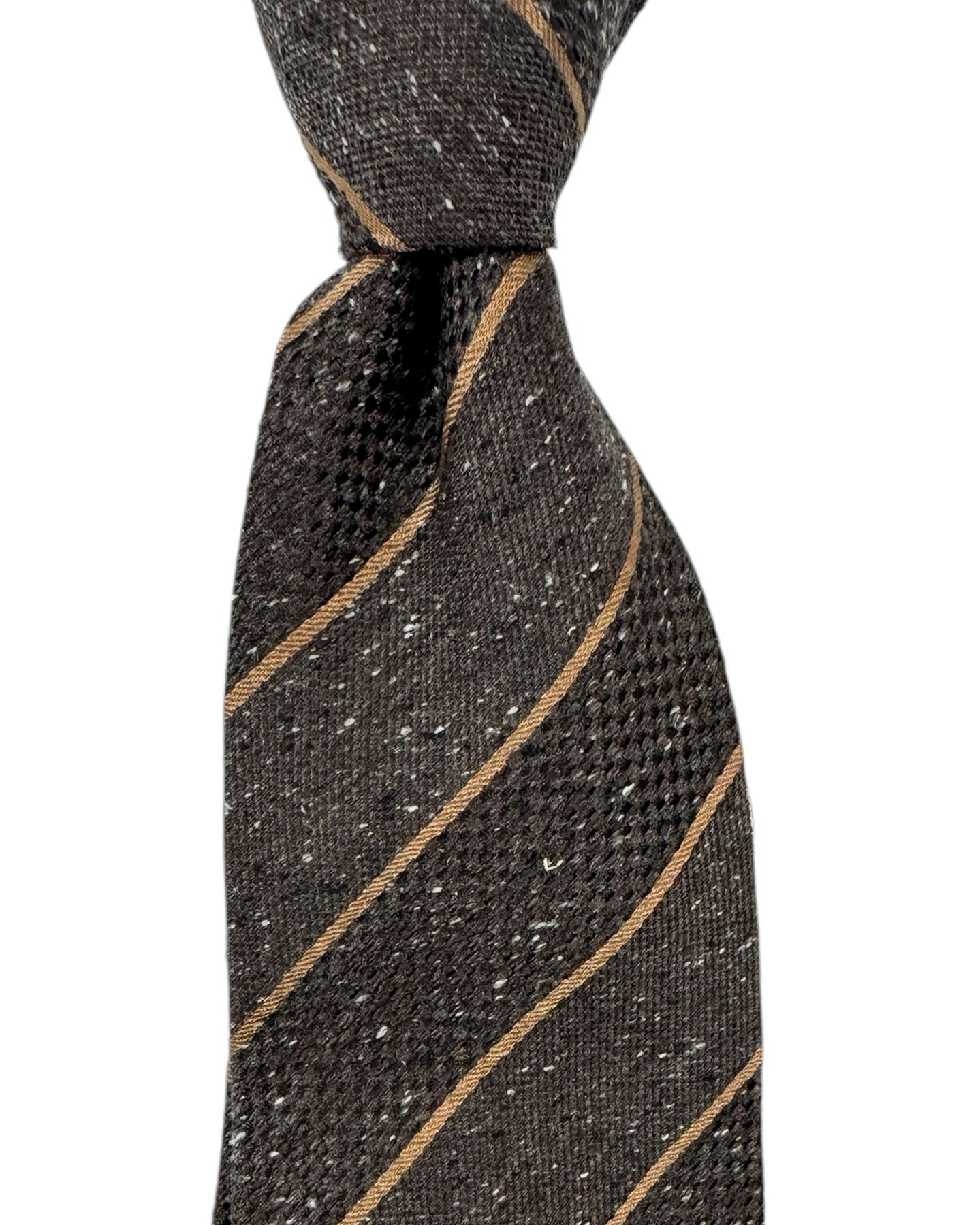 Isaia Sevenfold Tie Brown Stripes - Silk Necktie