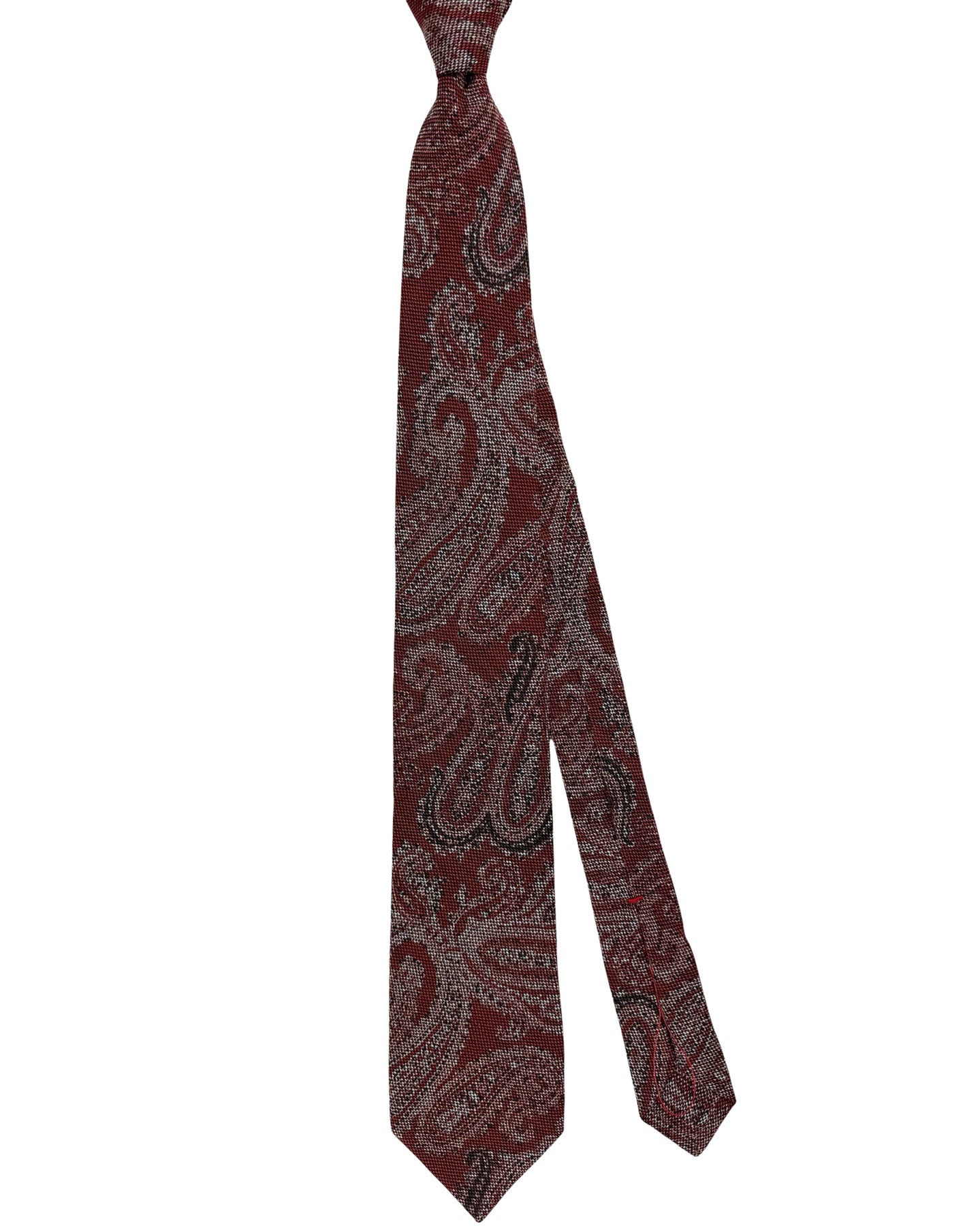 Isaia Sevenfold Tie Rust Brown Gray Paisley - Wool Silk Necktie