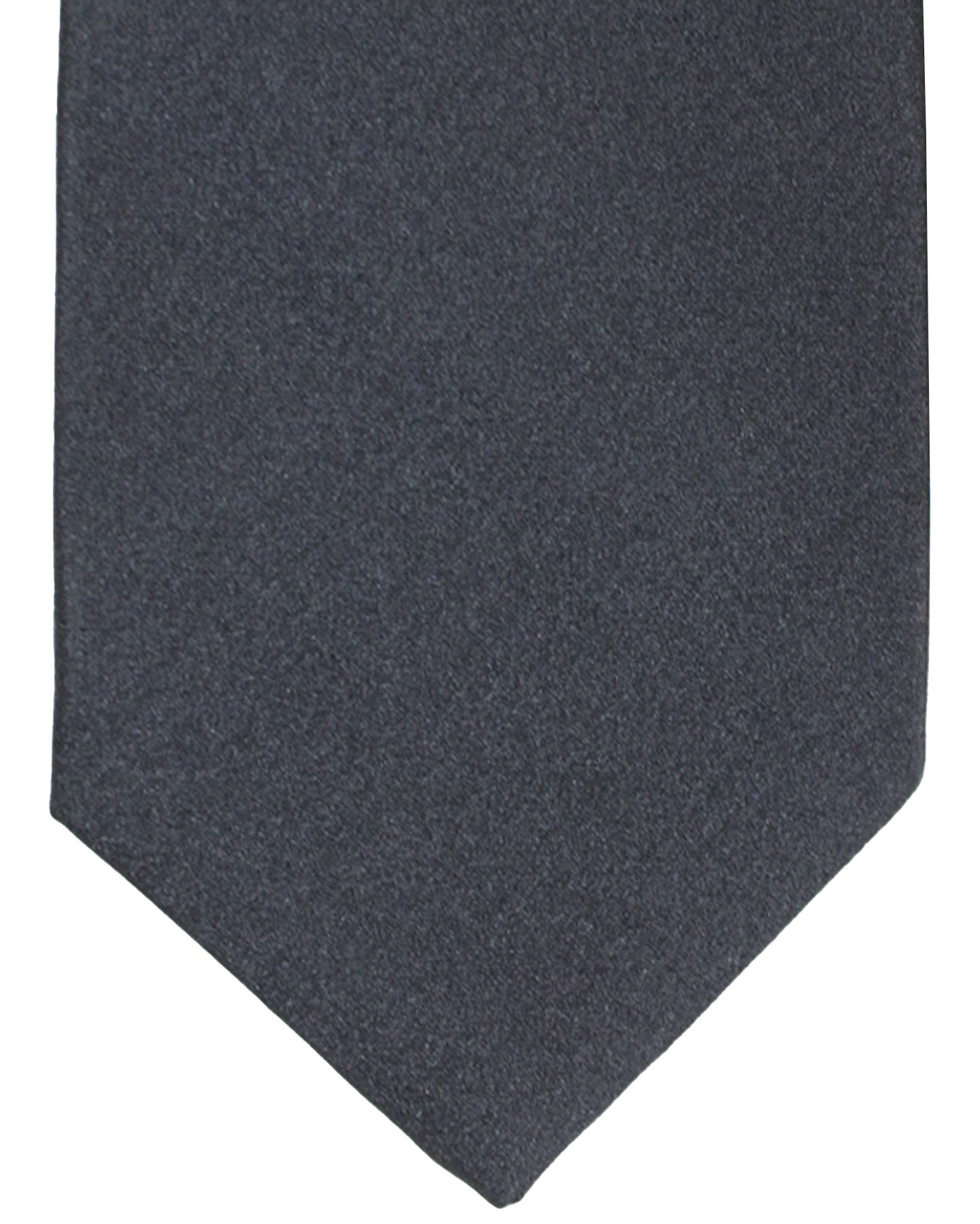 Isaia Sevenfold Tie Charcoal Gray Solid - Silk Necktie