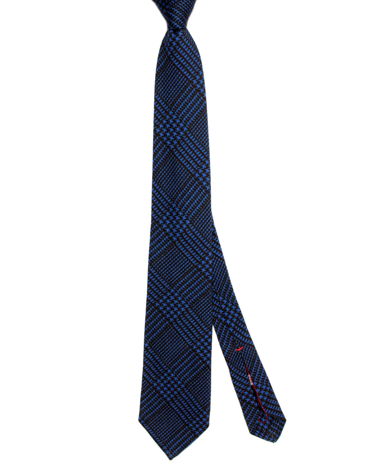 Isaia Sevenfold Tie Royal Blue Dark Blue Glen Check - Wool Silk Necktie