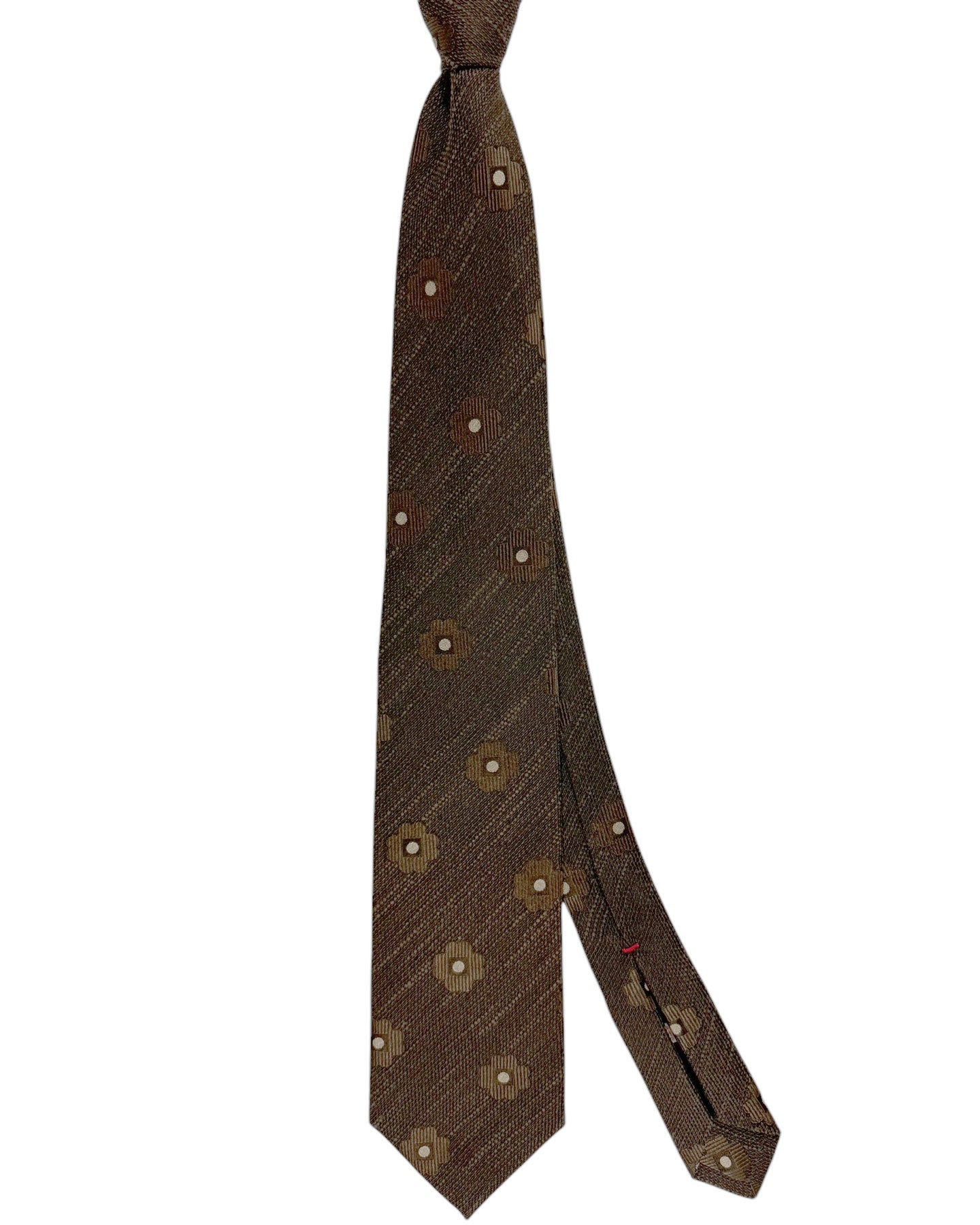 Isaia Sevenfold Tie Brown Floral - Wool Necktie