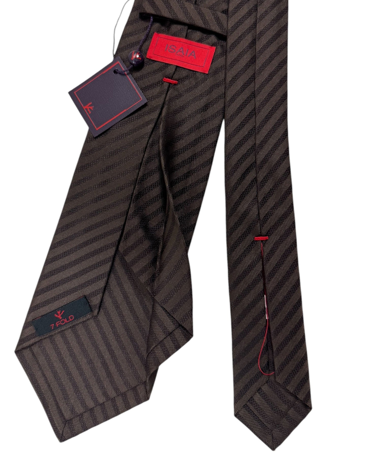 Isaia Sevenfold Tie Dark Brown Tonal Stripes