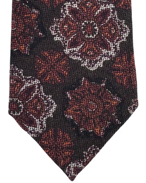 Isaia Sevenfold Tie Brown Medallion Design - Wool