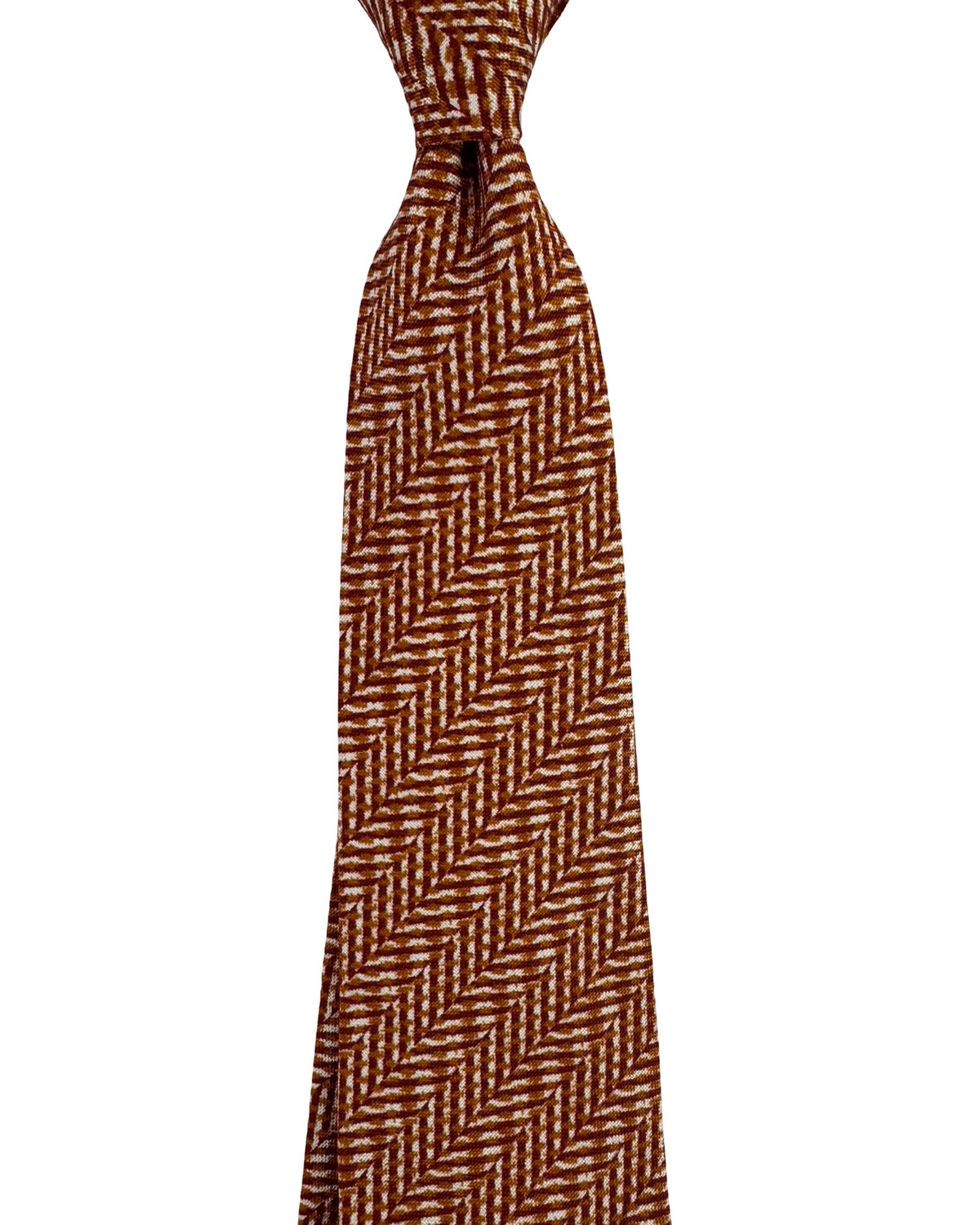 Isaia Sevenfold Tie White Brown Herringbone - Cotton Silk SALE