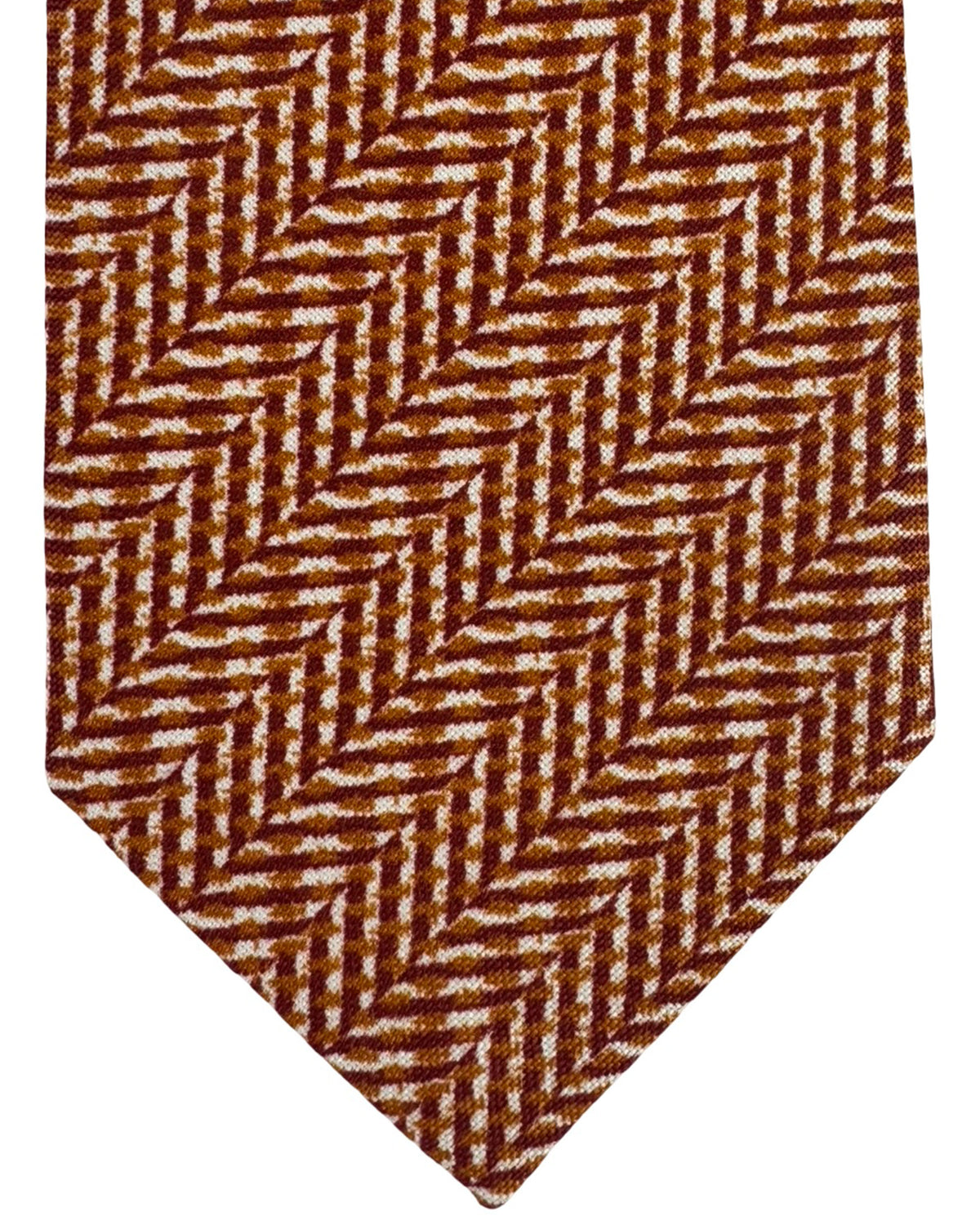Isaia Sevenfold Tie White Brown - Cotton Silk SALE