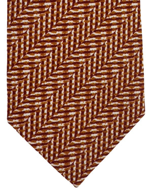 Isaia Sevenfold Tie White Brown - Cotton Silk SALE