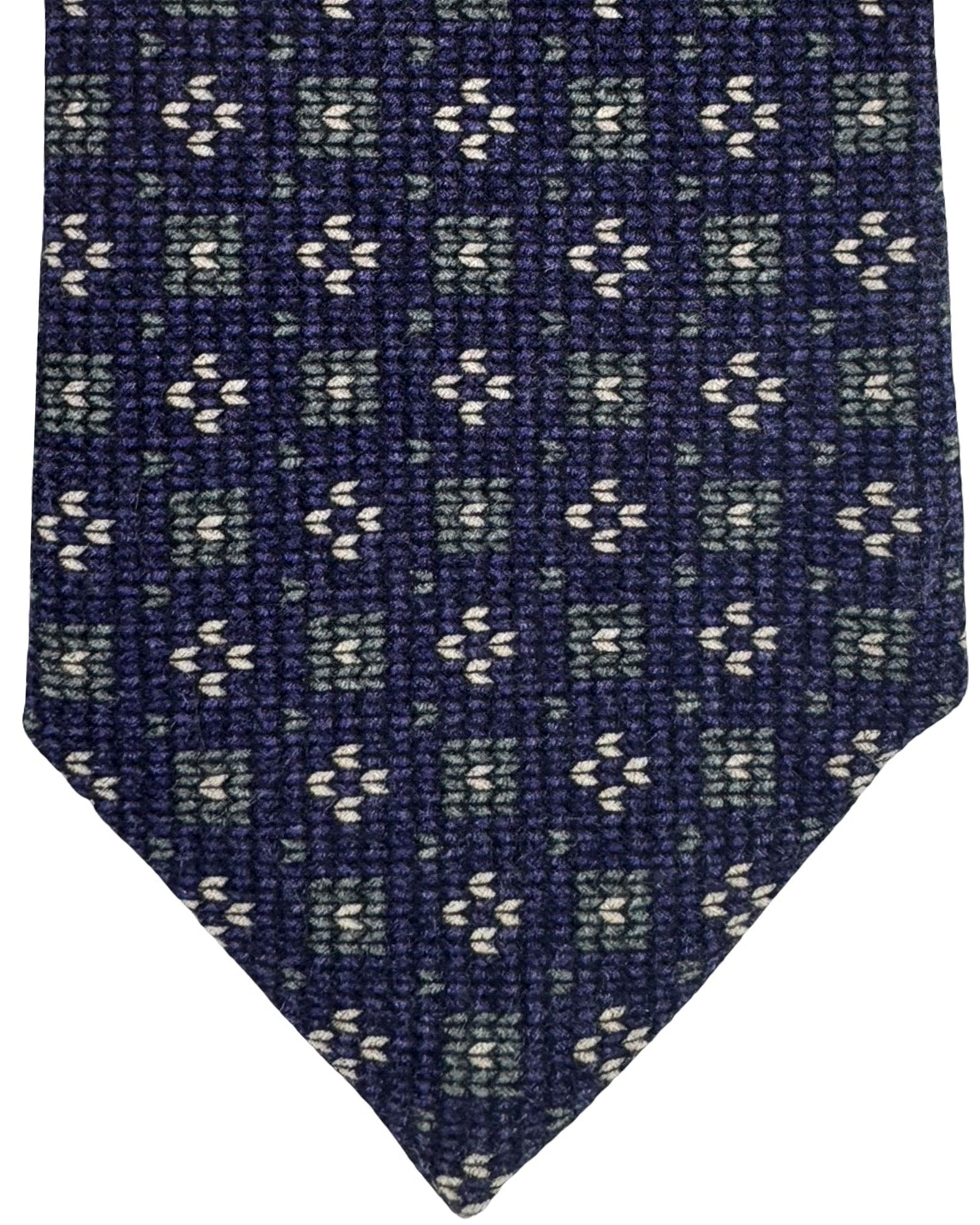 Isaia Sevenfold Tie Purple Green - Wool Silk SALE
