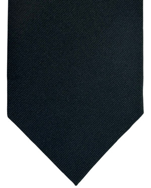 Isaia Sevenfold Tie Solid Black Grosgrain