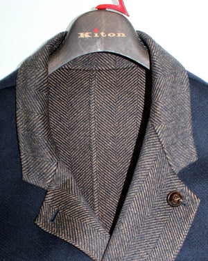 Kired Long Coat Midnight Blue Dark Brown Reversible Overcoat EU 58/ US 46 SALE