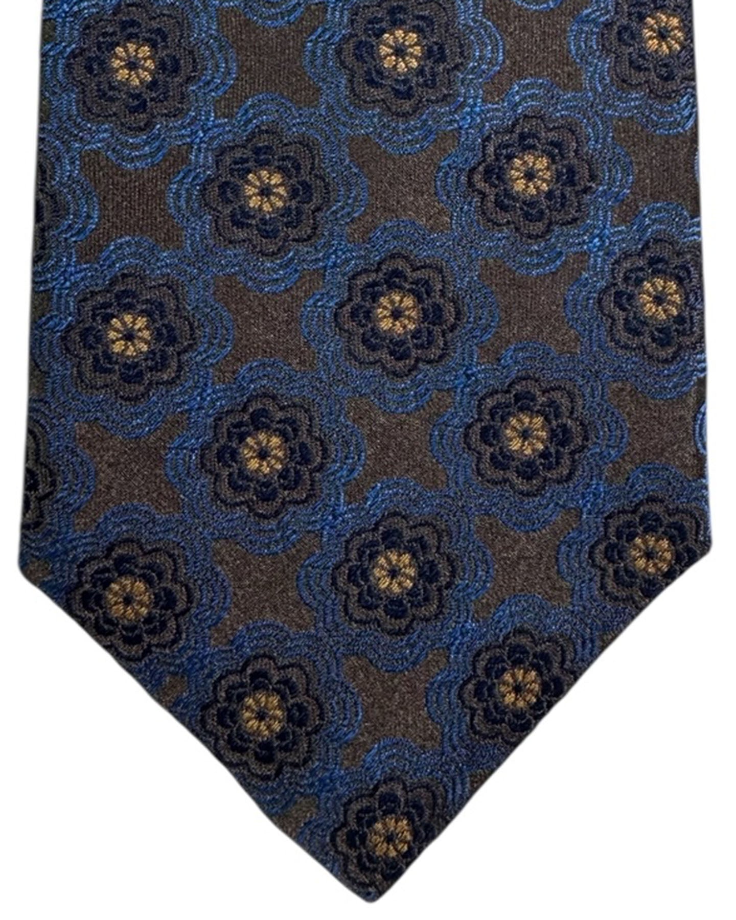 Kiton Tie Charcoal Gray Blue Floral - Sevenfold Necktie