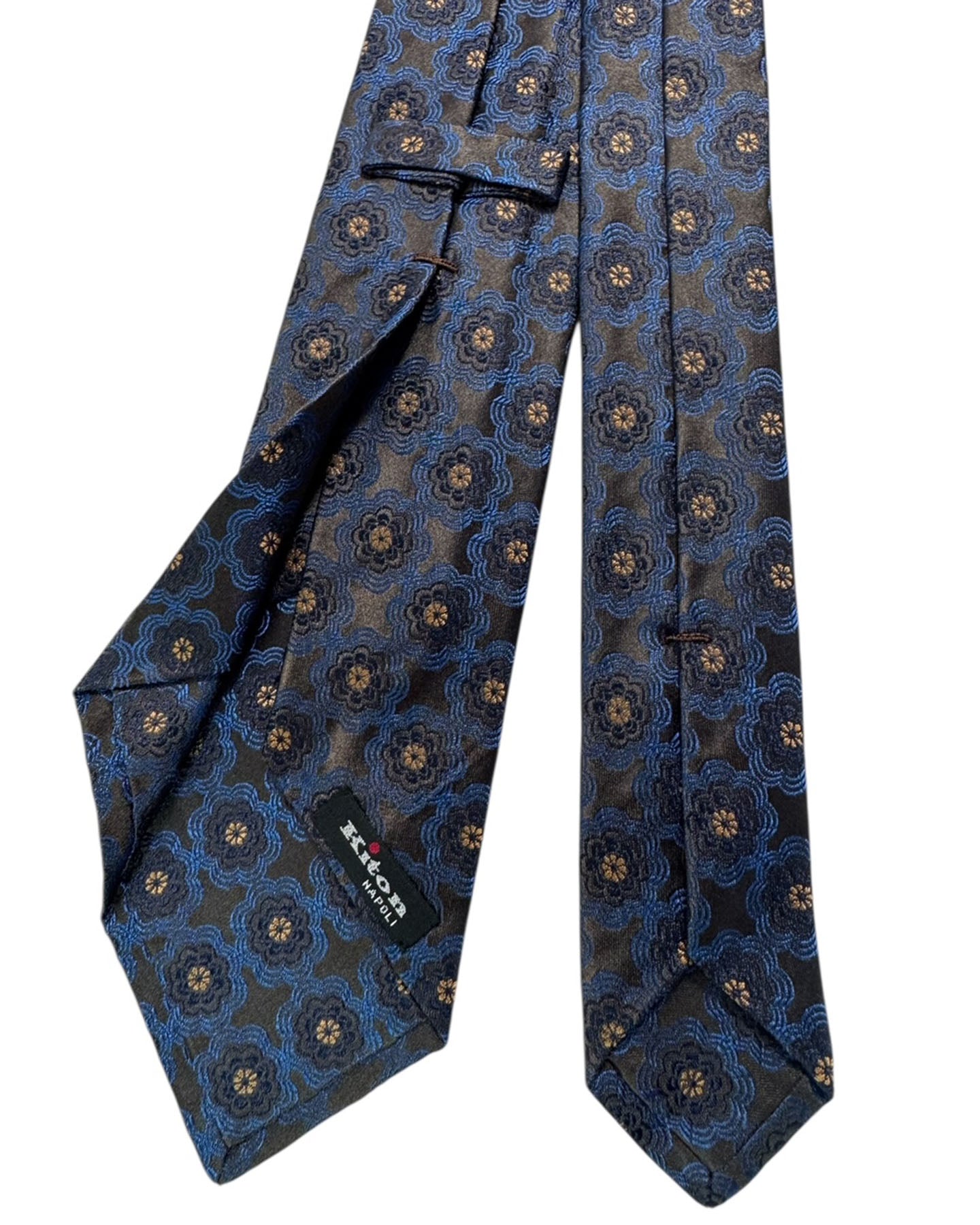 Kiton Tie Charcoal Gray Blue Floral - Sevenfold Necktie