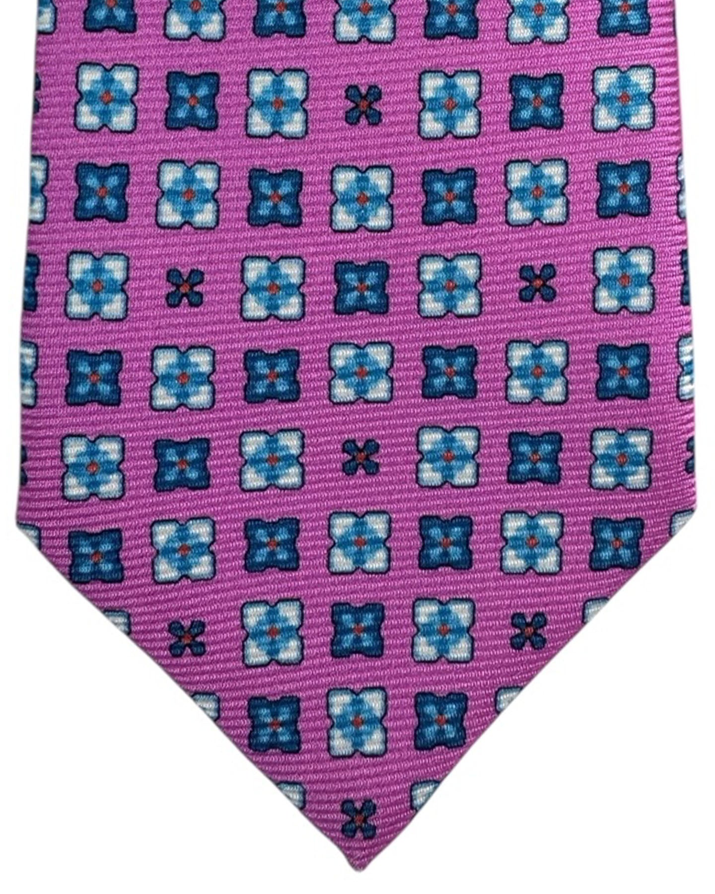 Kiton Tie Magenta Blue Grid Floral - Sevenfold Necktie