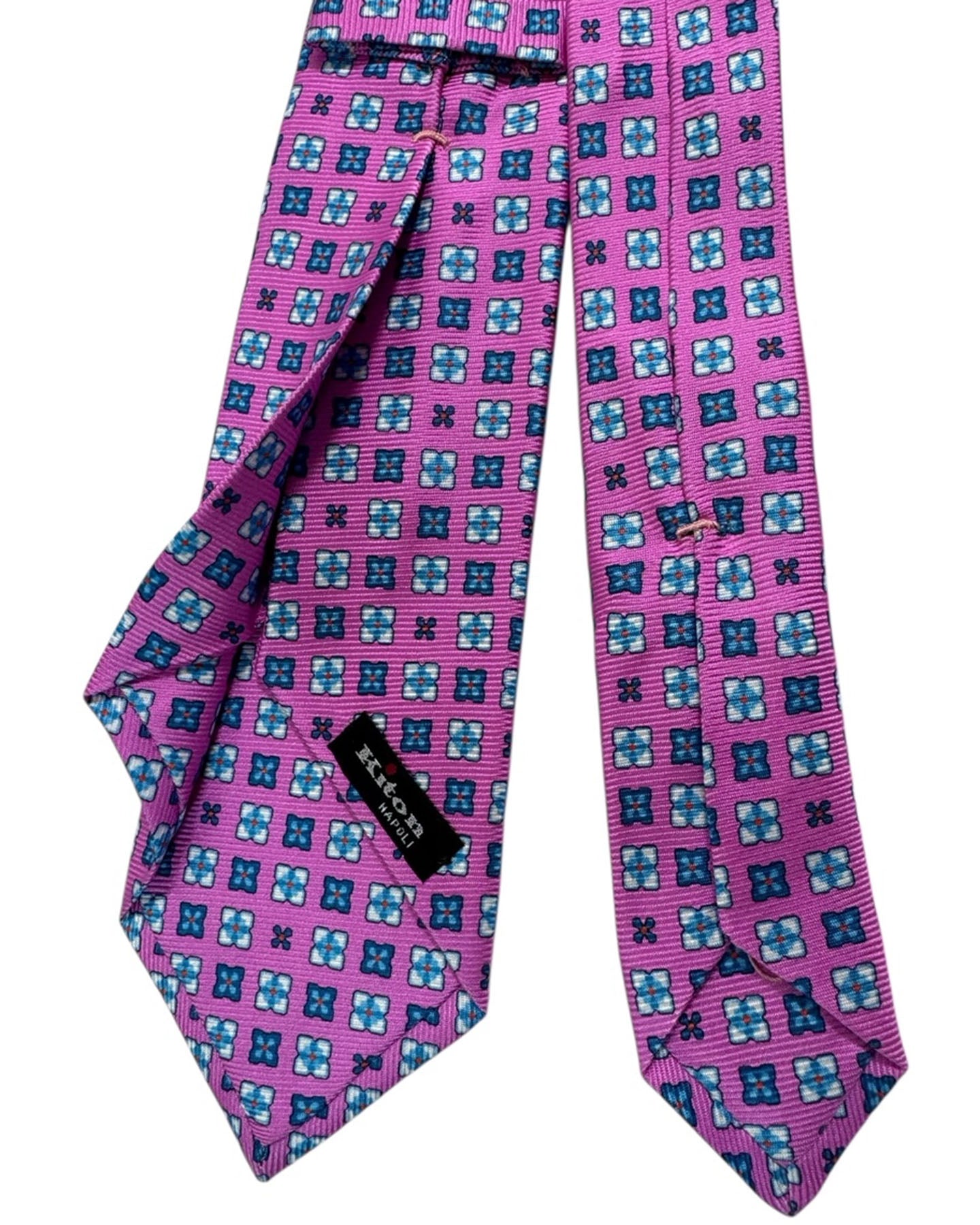 Kiton Tie Magenta Blue Grid Floral - Sevenfold Necktie