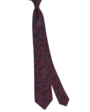 Kiton Sevenfold Tie Maroon Gray Floral - Sartorial