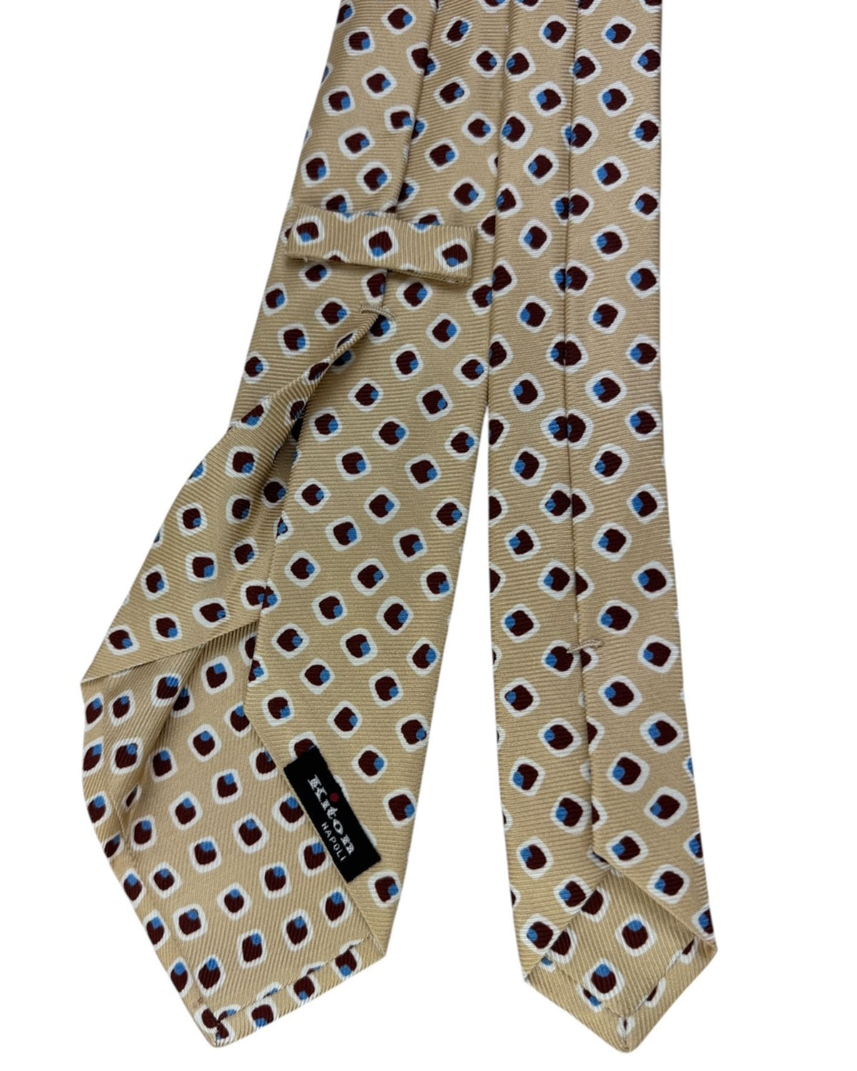 Kiton Tie Tan Burgundy Blue Oval Textured  - Sevenfold Necktie