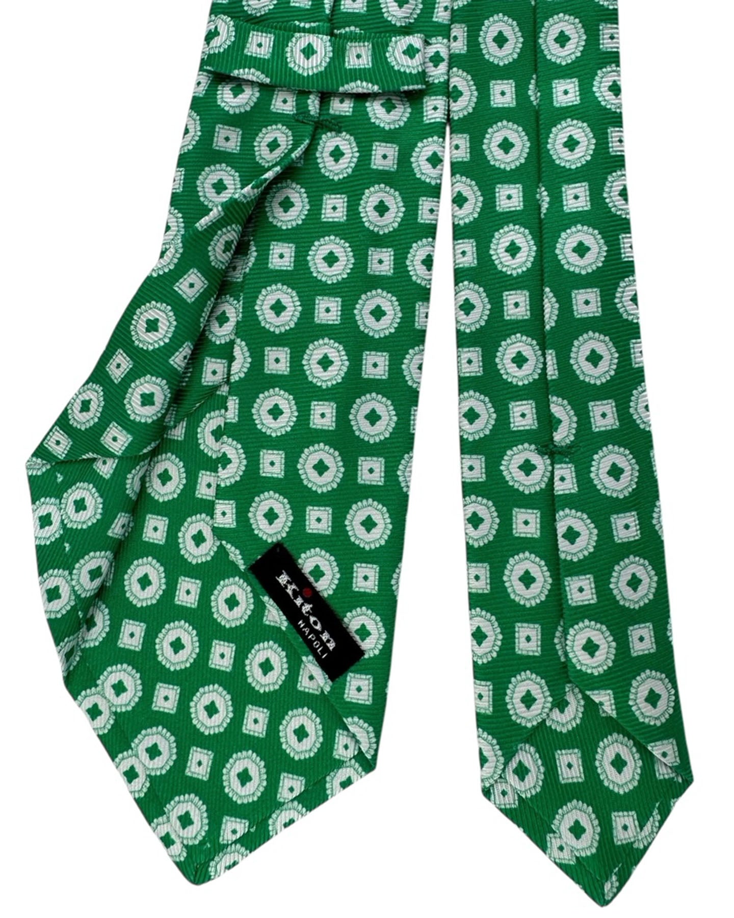 Kiton Sevenfold Tie Green White Medallion - New Collection SALE