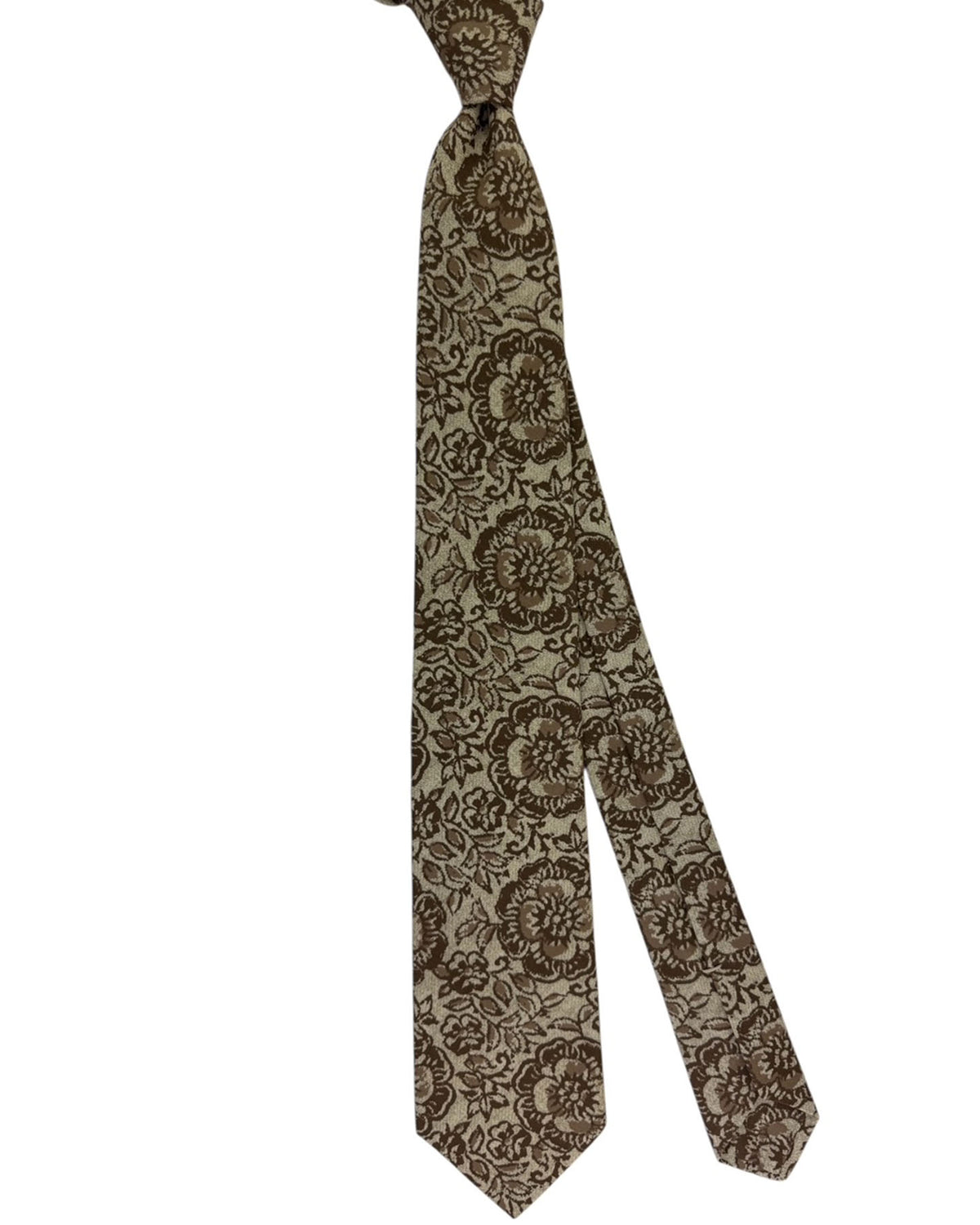Kiton Sevenfold Tie Olive Floral with Brown Accents