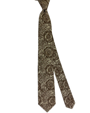 Kiton Sevenfold Tie Olive Floral with Brown Accents