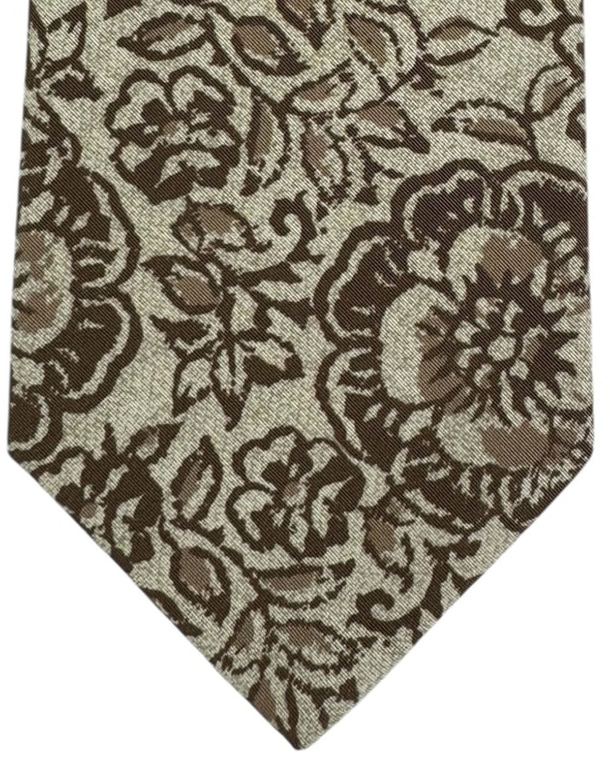 Kiton Sevenfold Tie Olive Floral with Brown Accents