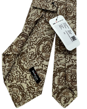Kiton Sevenfold Tie Olive Floral with Brown Accents