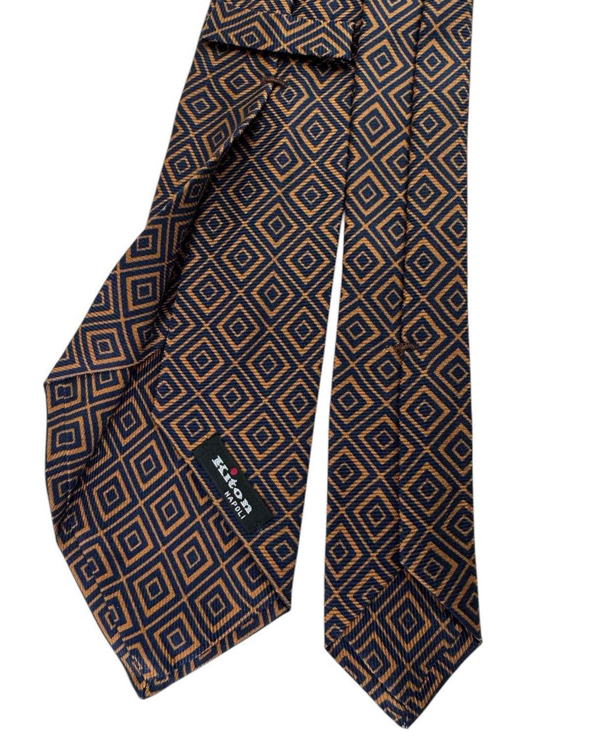 Kiton Sevenfold Tie Midnight Blue & Gold Geometric Diamond