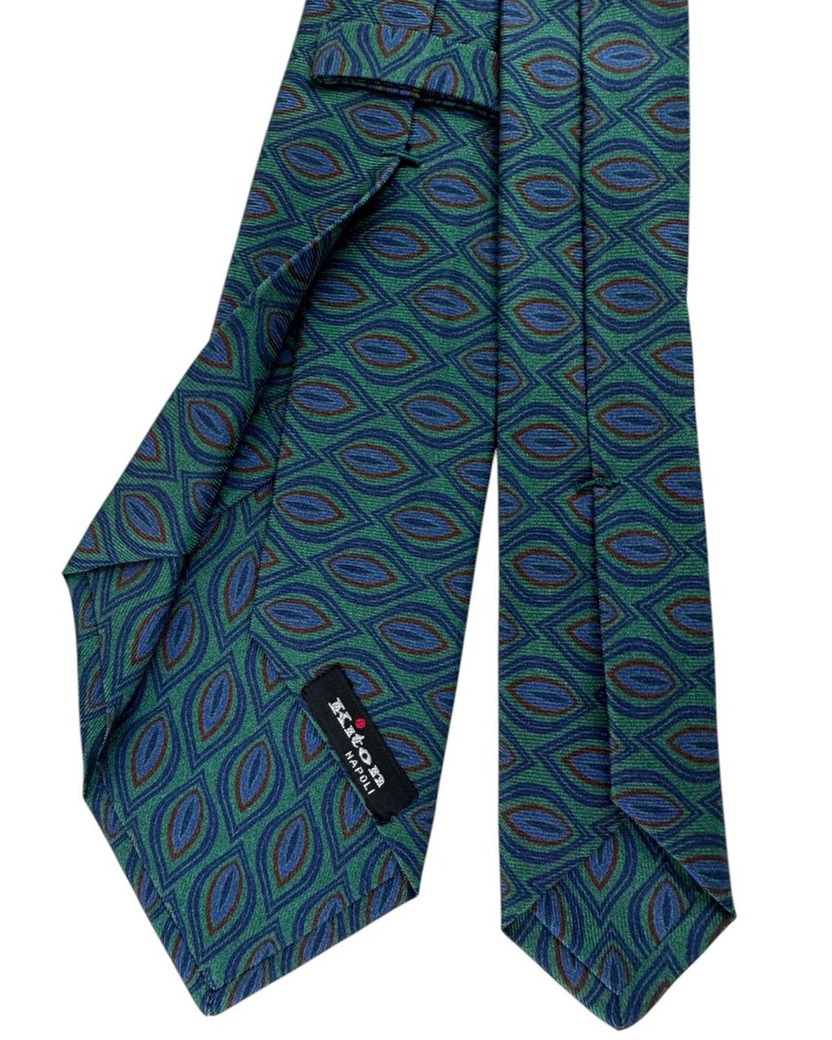 Kiton Sevenfold Tie Green Peacock Wave