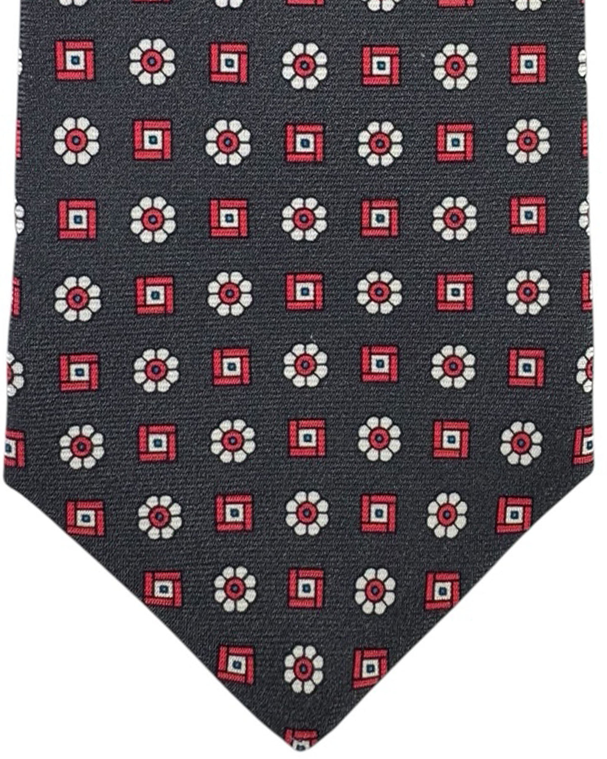 Kiton Sevenfold Tie Charcoal Gray Red Mini Flowers
