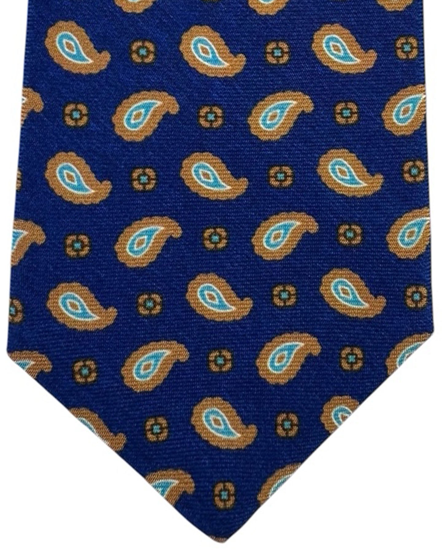 Kiton Sevenfold Tie Royal Blue Olive Paisley