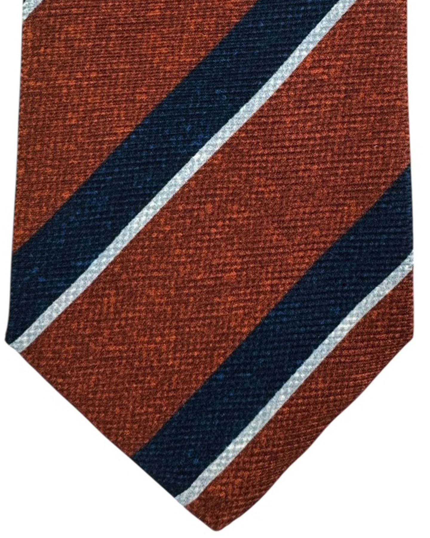 Kiton Sevenfold Tie Brown Navy Stripe