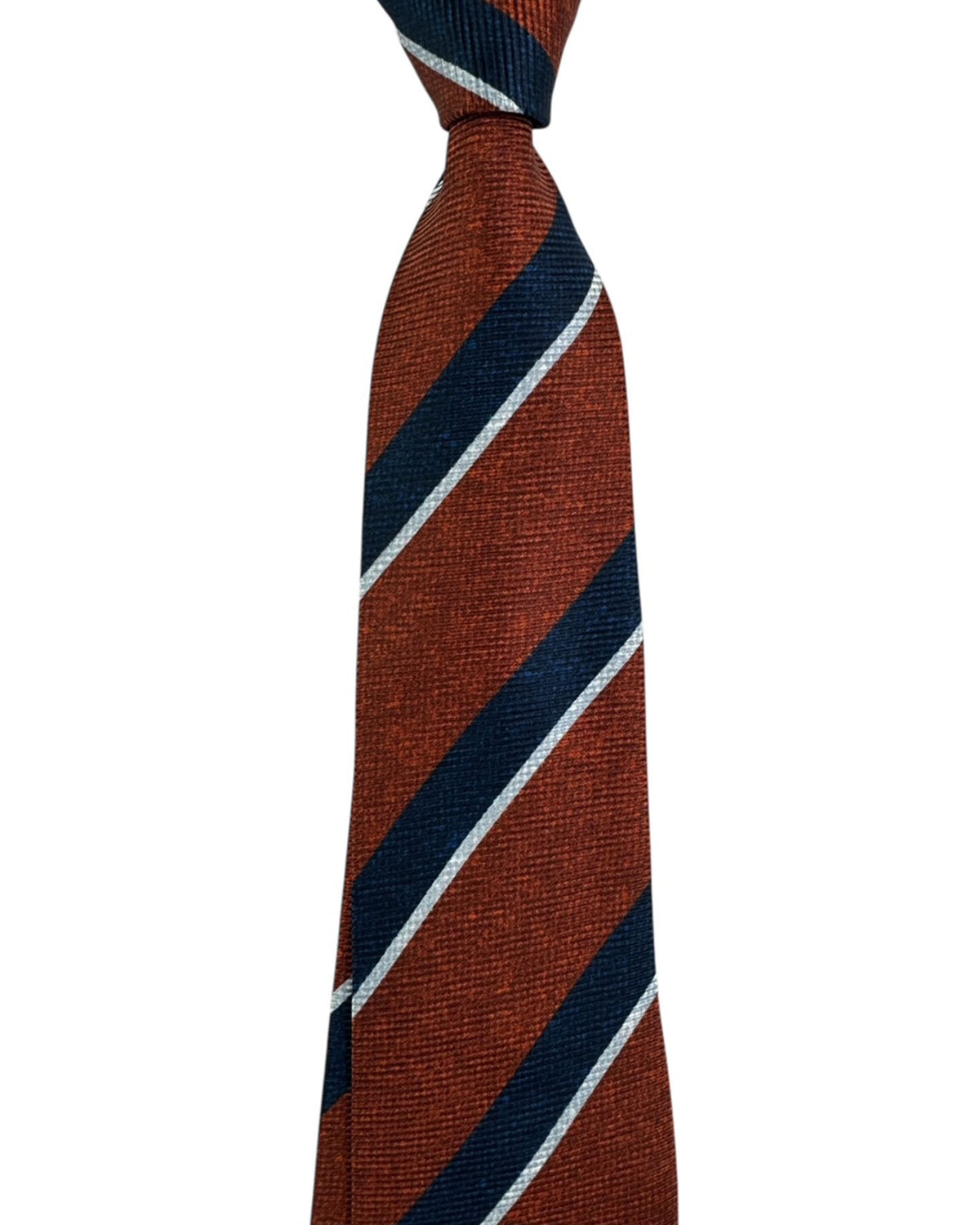 Kiton Sevenfold Tie Brown Navy Stripes