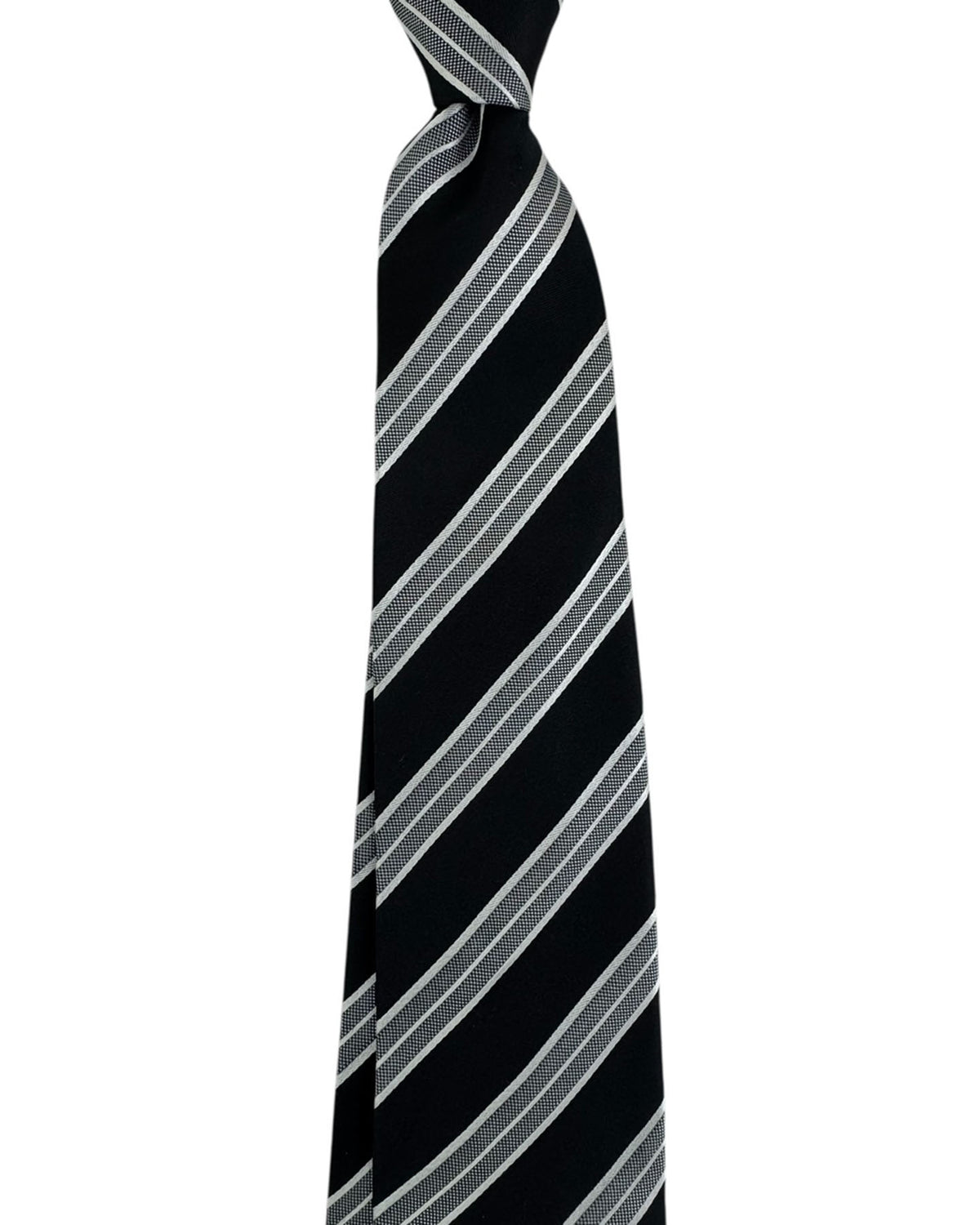 Kiton Tie Black Silver Stripes