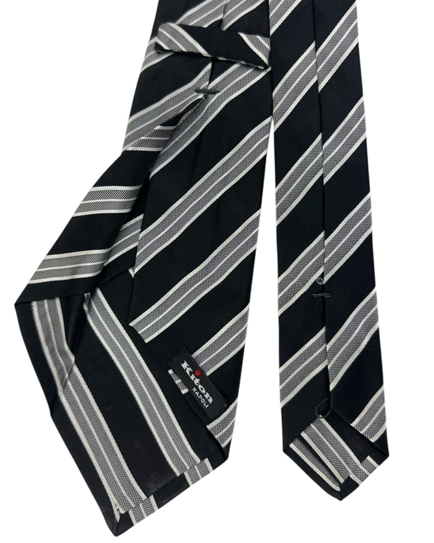 Kiton Sevenfold Tie Black Silver Stripes
