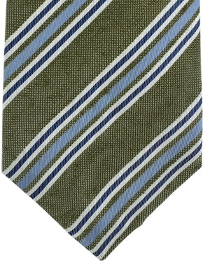 Kiton Sevenfold Tie Olive Green Blue Stripes