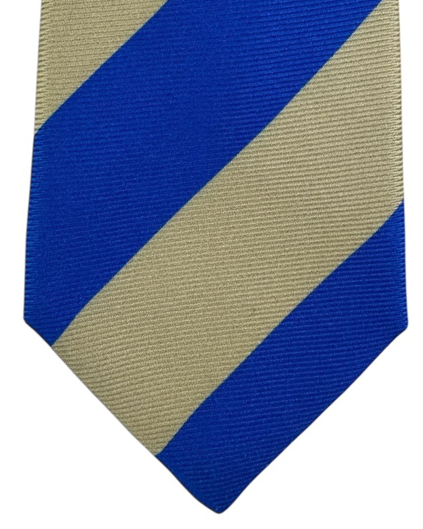 Kiton Sevenfold Tie Royal Blue Beige Bold Stripes