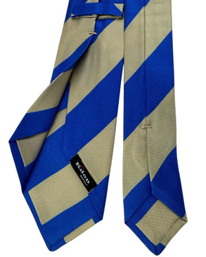 Kiton Sevenfold Tie Royal Blue And Beige Bold Stripe Tie